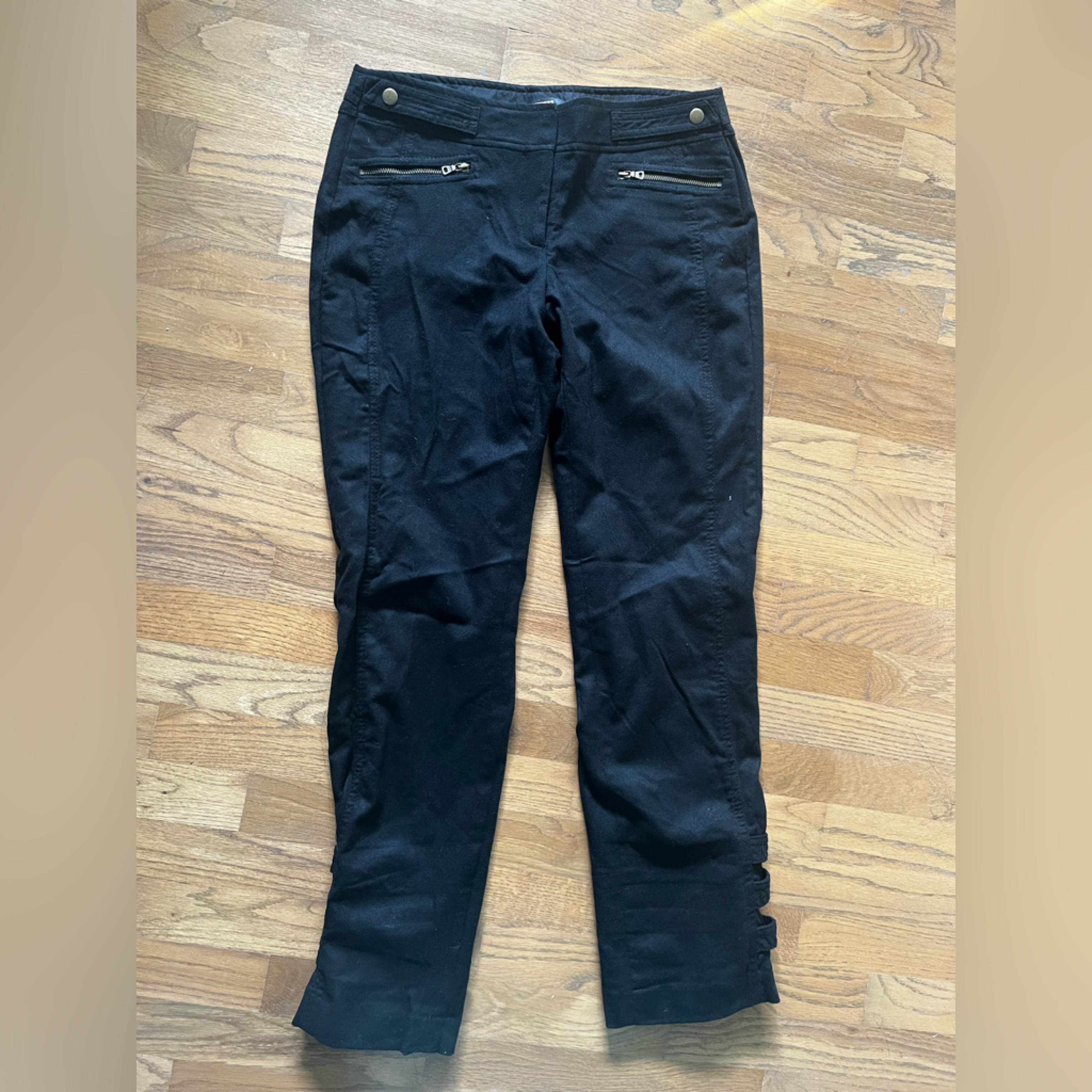 Black Wool Dress Pants With Zipper & Button Details